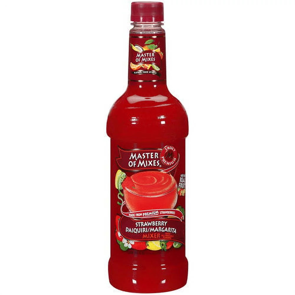 Master of Mixes Strawberry Daiquiri/Margarita Mixer Ready To Use, 1 Liter Plastic Bottle, Shelf-Stable - Case 1