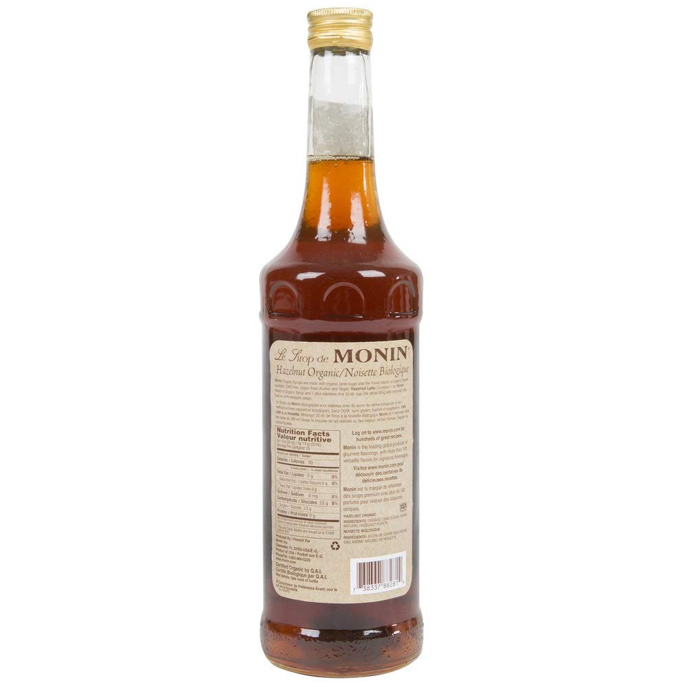 Monin - Organic Hazelnut Syrup, Nutty Taste of Caramelized Hazelnut, Natural Flavors, Great for Mochas, Lattes, Smoothies, Shakes, and Cocktails, Non-GMO, Gluten-Free (750 ml) - Case 1
