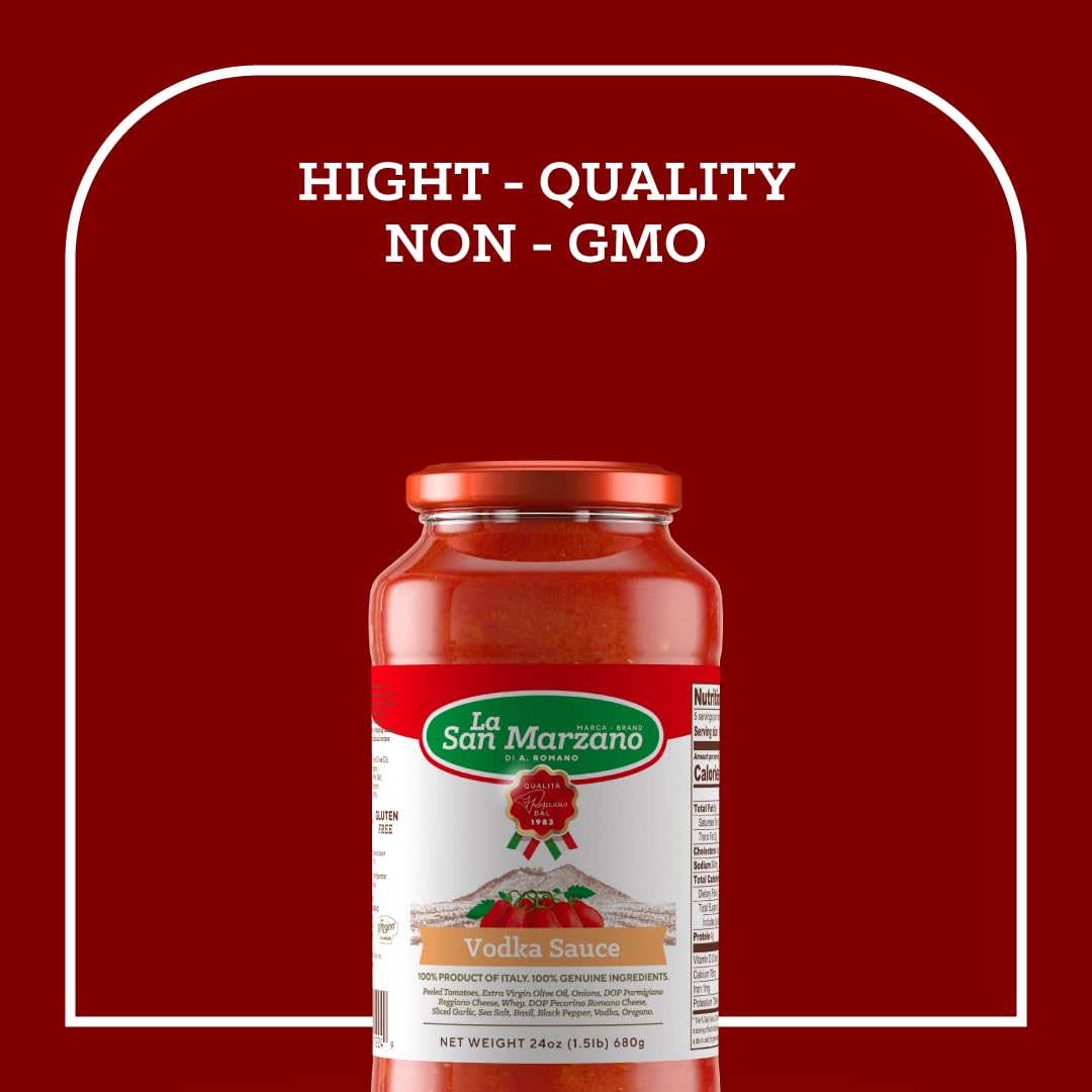 La San Marzano - Vodka Sauce - Pasta Sauce with 100% Italian Tomatoes Made in Italy - Peeled Tomatoes with Fresh and Natural Ingredients Gluten Free, Kosher 24 Ounce Jar - 1 Case
