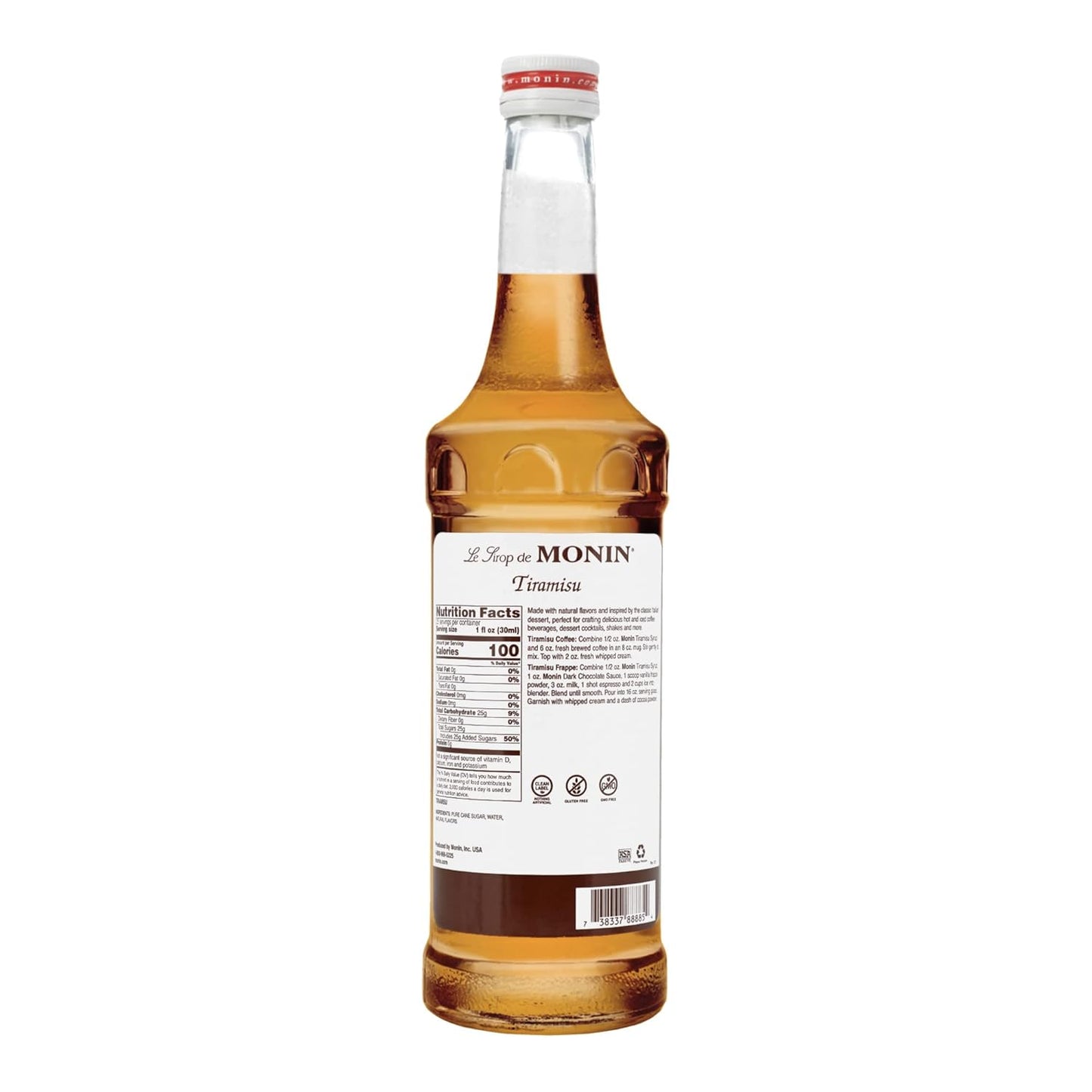 Monin - Tiramisu Syrup, Rich Flavors of Custard, Cocoa, Coffee, & Rum, Great for Hot or Iced Coffee, Dessert Cocktails, & Shakes, Vegan, Non-GMO, Gluten-Free (750 ml) - Case 1