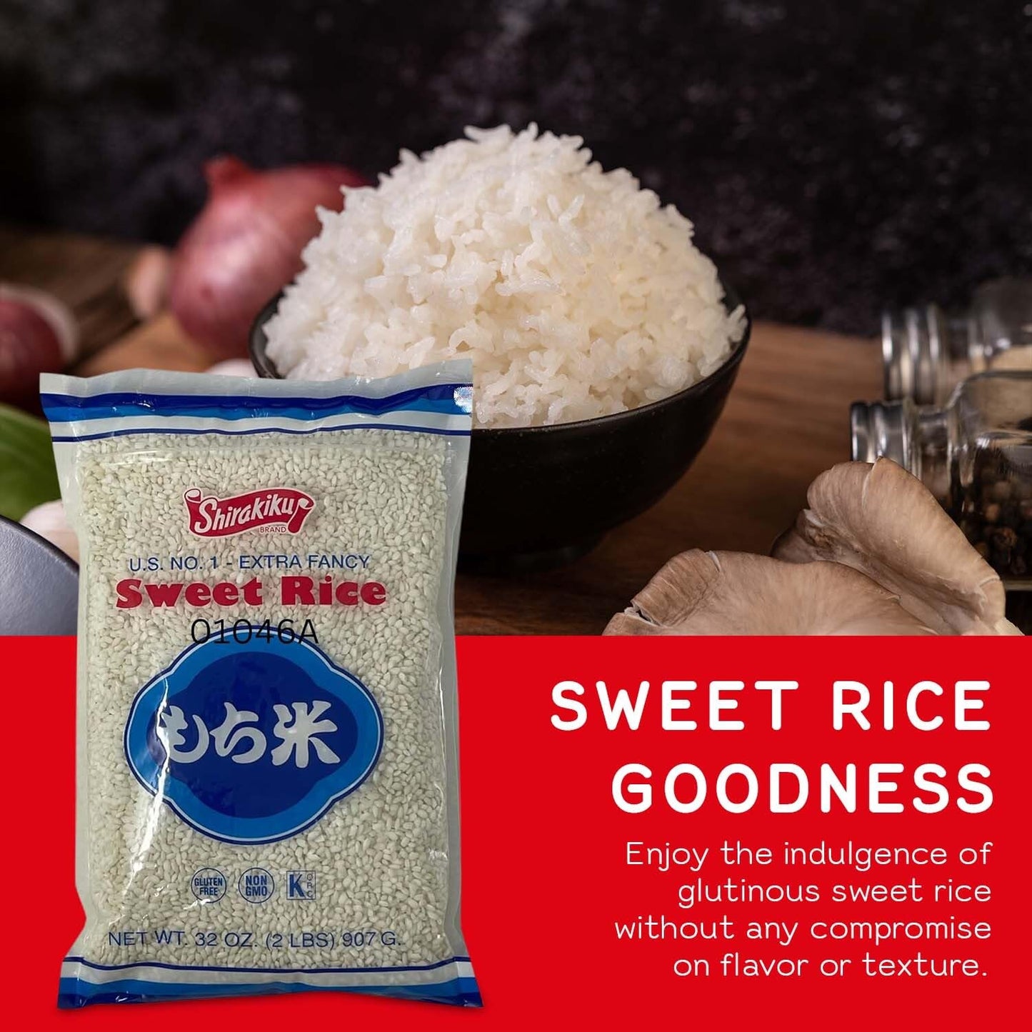 Shirakiku, Mochigome Sweet Rice | Short Grain Japanese Gluten-Free, Non-GMO Rice with Low Calories and Dietary Fiber | Perfect for Authentic Asian Cuisine | 2 Pound - Case 1