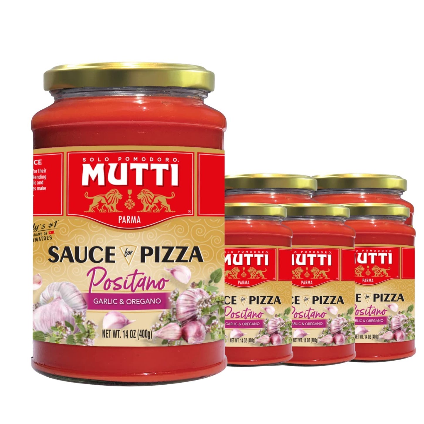Mutti Positano Sauce for Pizza with Garlic & Oregano, 14 oz. | Italy’s #1 Brand of Tomatoes | Tomato Sauce for Pizza | Vegan Friendly & Gluten Free | No Additives or Preservatives - 1 Case