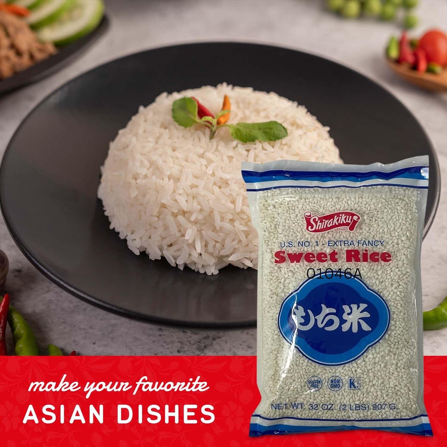 Shirakiku, Mochigome Sweet Rice | Short Grain Japanese Gluten-Free, Non-GMO Rice with Low Calories and Dietary Fiber | Perfect for Authentic Asian Cuisine | 2 Pound - Case 1