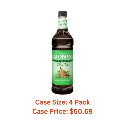 Monin - Chai Tea Concentrate, Spiced Green Tea Flavor, Natural Flavors, Great for Spiced Chai Teas, Coffee Drinks, Dessert Cocktails, and Other Culinary Creations, Non-GMO, Gluten-Free (1 Liter) - Case 1
