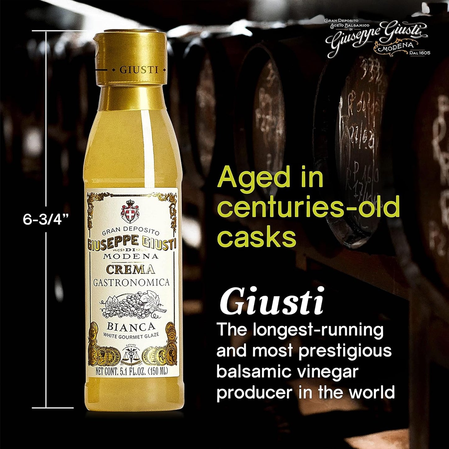 Giuseppe Giusti Italian Crema Balsamic Glaze Vinegar Reduction of Modena IGP, White Grape Balsamic Vinegar Glaze Made With Balsamic Vinegar of Modena, Imported from Italy - 150 ml - 1 Case