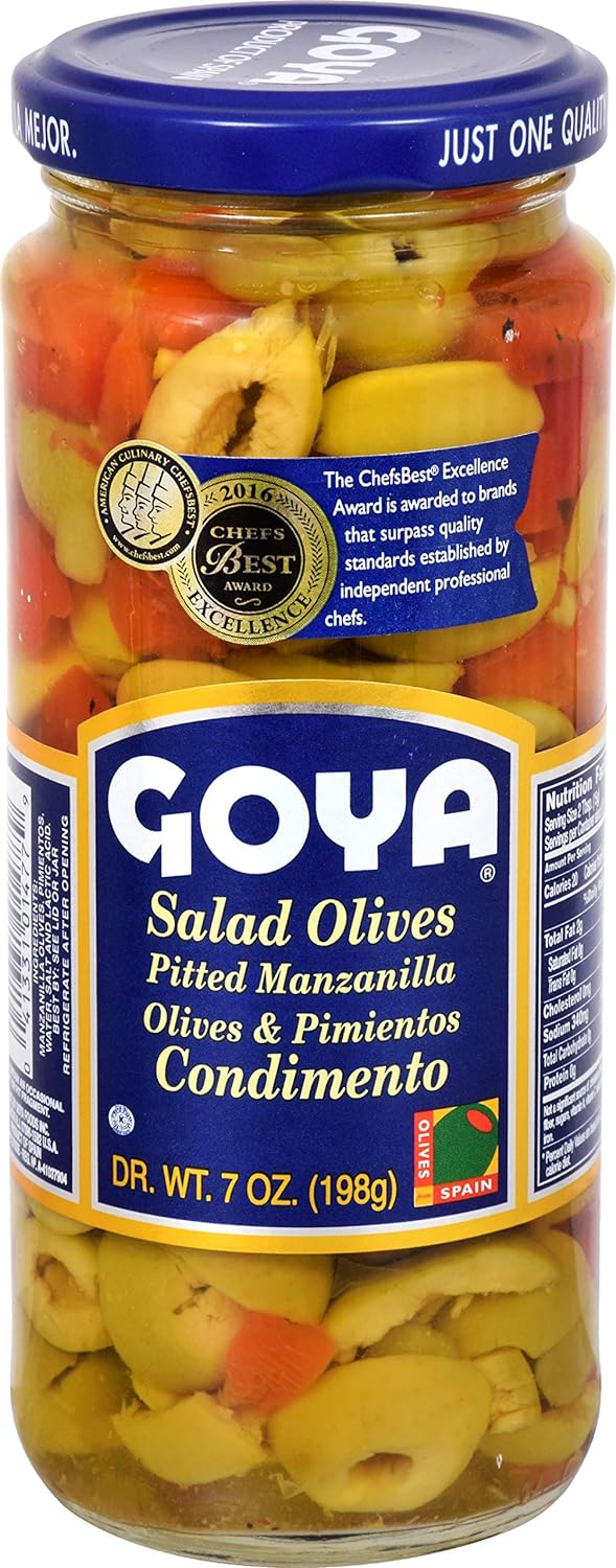 Goya Salad Olives, Pitted Manzanilla and Pimientos 7 Ounce -Case 1