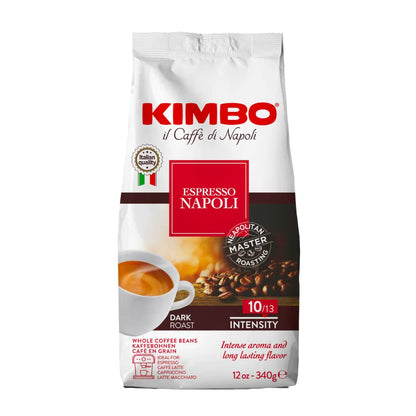 Kimbo Espresso Napoli Whole Beans 12 Oz Bag - Blended and Roasted in Italy - Medium to Dark Roast with Pleasant Floral Flavors - 1 Case