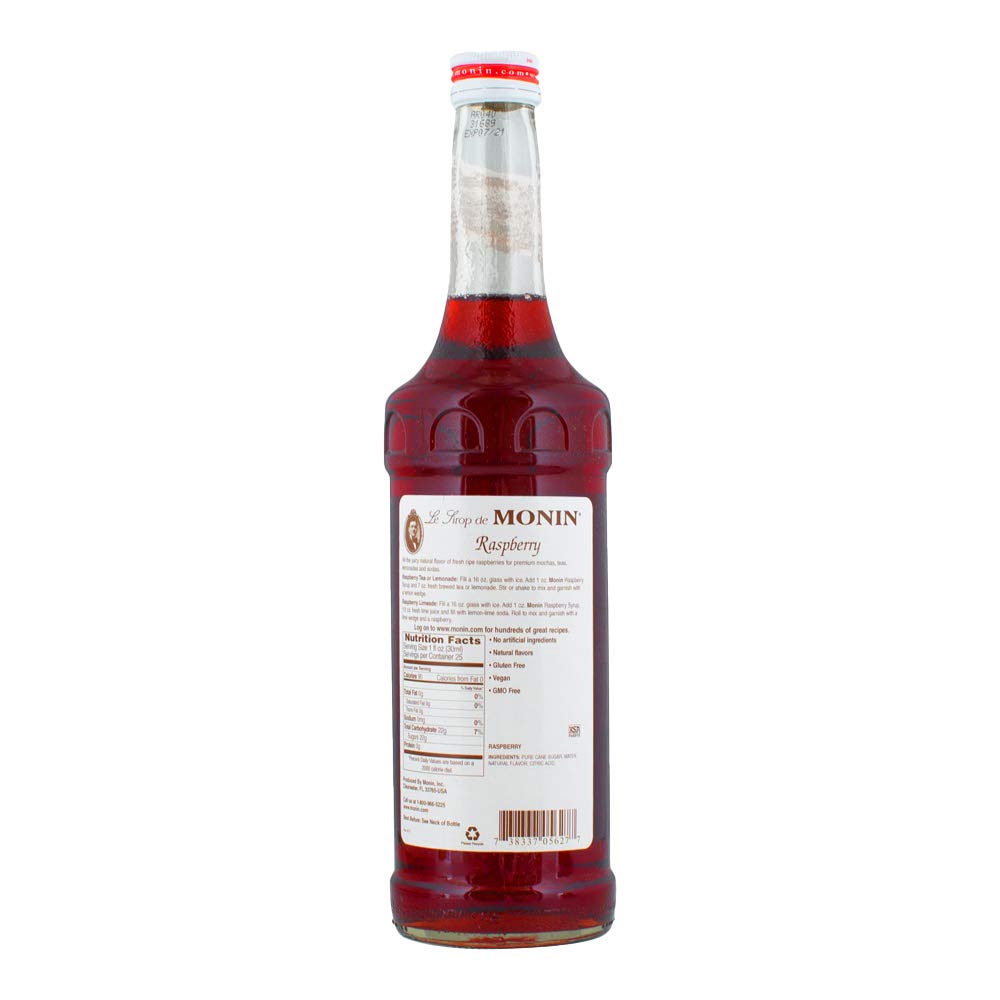 Monin - Raspberry Syrup, Sweet and Tart, Great for Cocktails and Lemonades, Gluten-Free, Non-GMO (750 ml) - Case 1