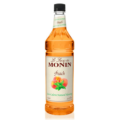 Monin - Zero Calorie Natural Peach Syrup, Fresh and Juicy Flavors, Great for Iced Teas, Lemonades, and Sodas, Non-GMO, Gluten-Free (1 Liter) - Case 1