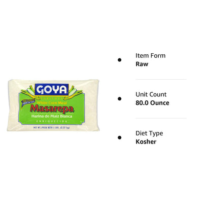 Goya Foods Masarepa Pre-Cooked White Corn Meal, 5 Pound - Case 1