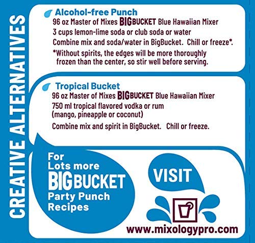 Master of Mixes Blue Hawaiian Mix, Ready to Use, 96 oz Low-Profile BigBucket, Individually Boxed - Case 1