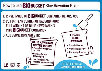 Master of Mixes Blue Hawaiian Mix, Ready to Use, 96 oz Low-Profile BigBucket, Individually Boxed - Case 1