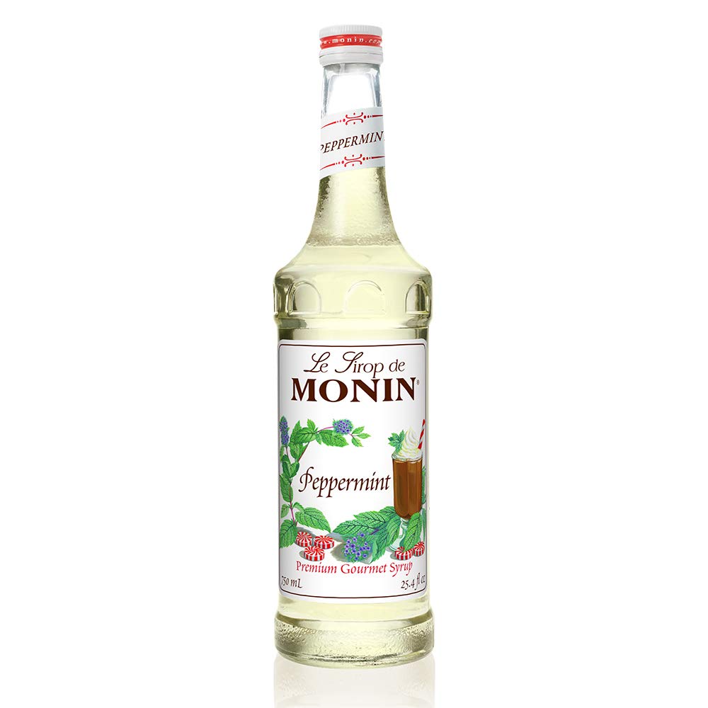 Monin - Peppermint Syrup, Cool Mint Flavored Syrup, Coffee Syrup, Natural Flavor Drink Mix, Simple Syrup for Cocoas, Mochas, Smoothies, Sodas, & More, Gluten-Free, Non-GMO, Clean Label (750 ml) - Case 1