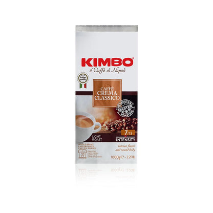 Kimbo Caffe Crema Classico Whole Bean Coffee - Blended and Roasted in Italy - Light Roast with Intense Flavor and Round Body - 2.2 lbs Bag - 1 Case