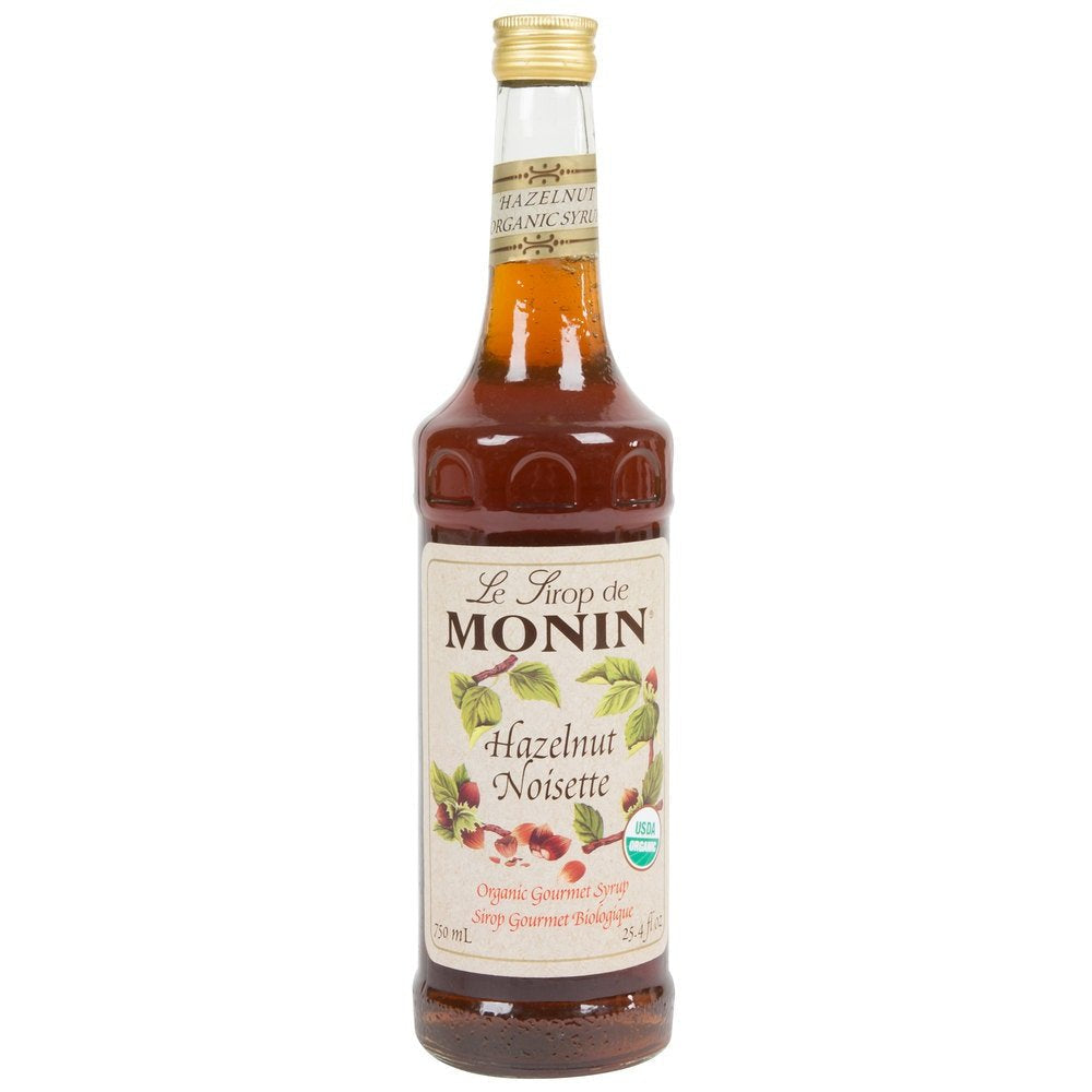 Monin - Organic Hazelnut Syrup, Nutty Taste of Caramelized Hazelnut, Natural Flavors, Great for Mochas, Lattes, Smoothies, Shakes, and Cocktails, Non-GMO, Gluten-Free (750 ml) - Case 1