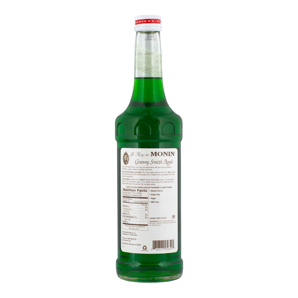 Monin - Granny Smith Apple Syrup, Tart and Sweet, Great for Cocktails and Lemonades, Gluten-Free, Non-GMO (750 ml) - Case 1