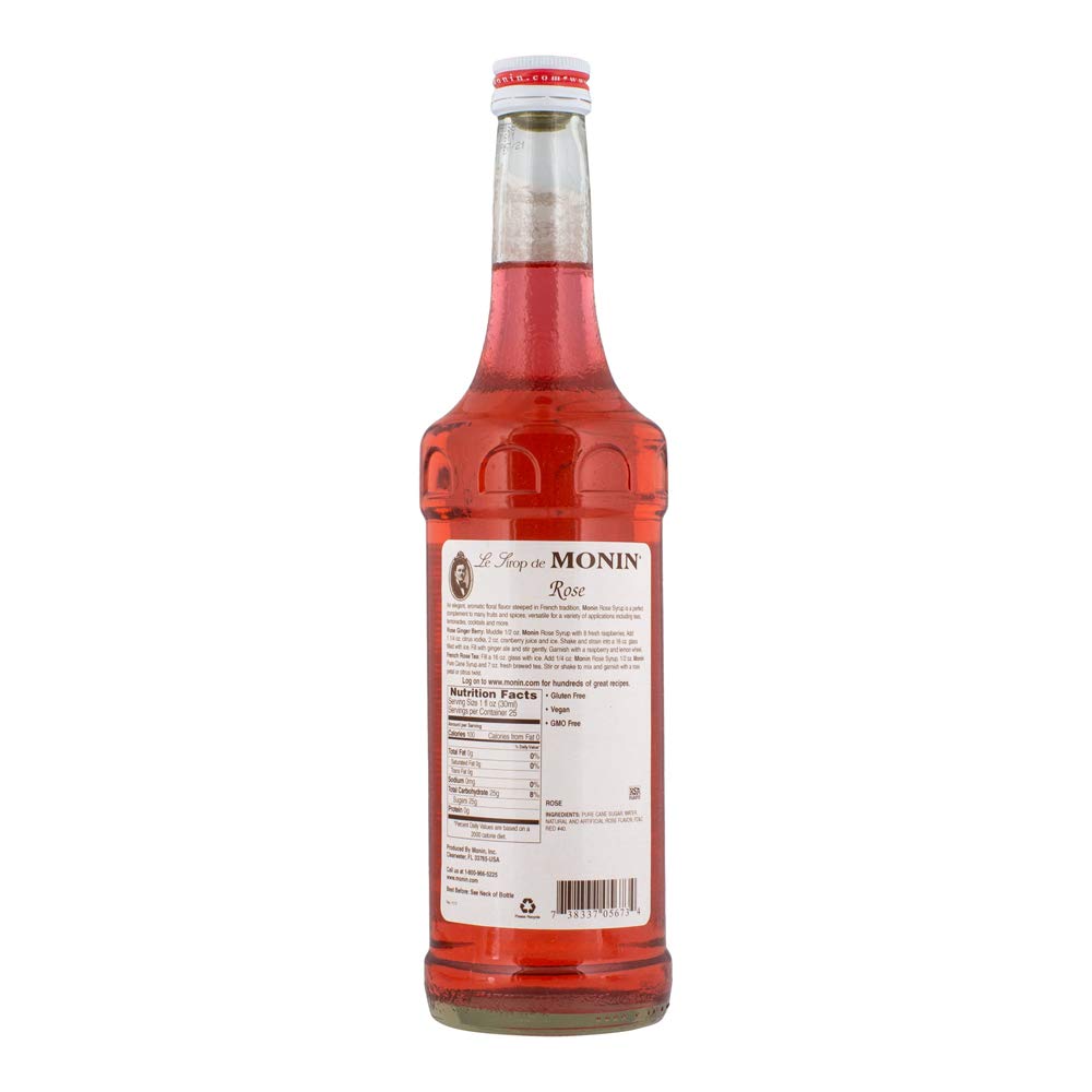 Monin - Rose Syrup, Elegant and Subtle, Great for Cocktails, Mocktails, and Soda, Gluten-Free, Non-GMO (750 ml) - Case 1