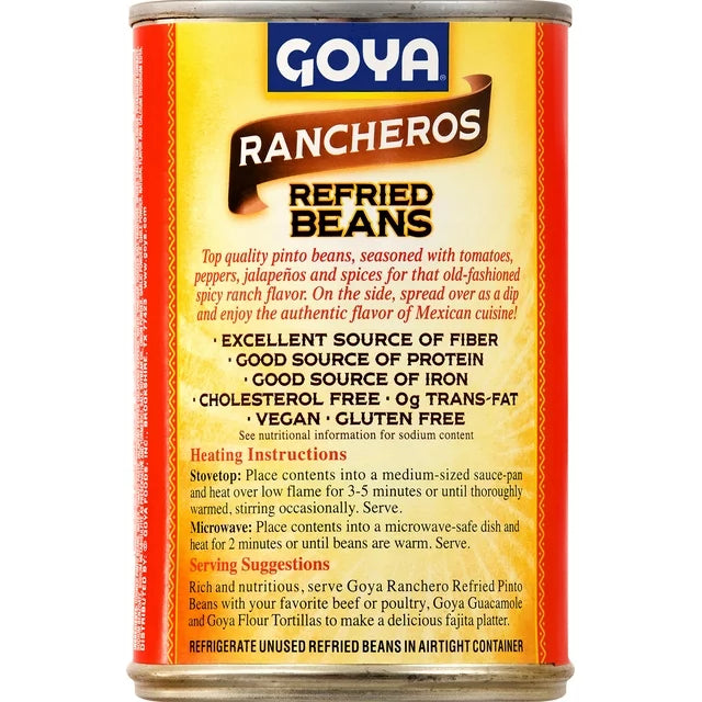 GOYA Rancheros Refried Pinto Beans Vegan 16 Oz - Case 1