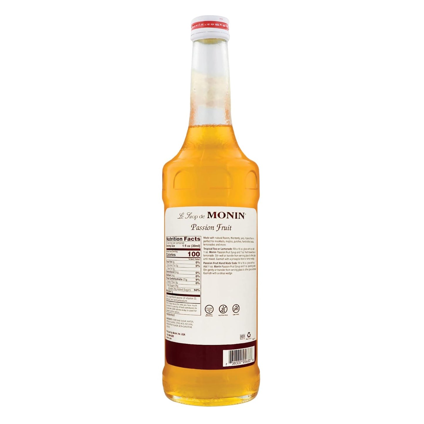 Monin - Passion Fruit Syrup, Sweet Tropical Flavors, Great for Teas, Sodas, & Cocktails, Natural Flavors, No Artificial Sweeteners or Ingredients, Gluten-Free, Vegan, Non-GMO, Clean Label (750ml) - Case 1