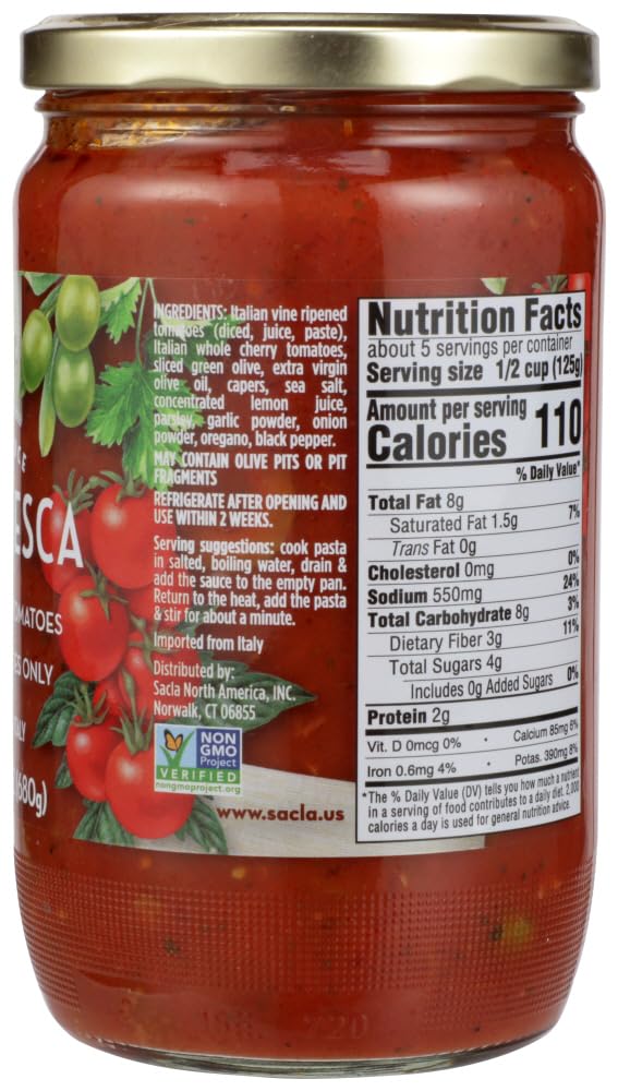 Puttanesca Pasta Sauce, Whole Cherry Italian Tomatoes, Imported From Italy, Net Wt 23.6 OZ (680g) - Case 1