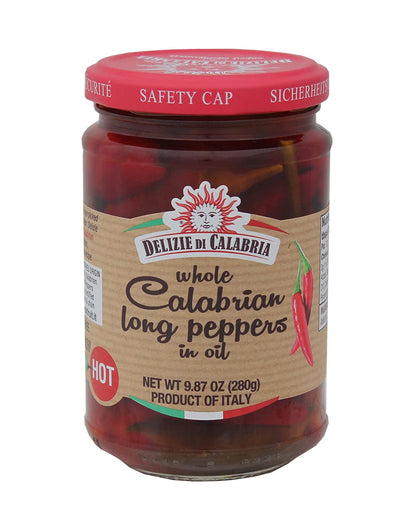 Whole Calabrian Long Peppers in Oil, 9.87oz (280g) - 1 Case