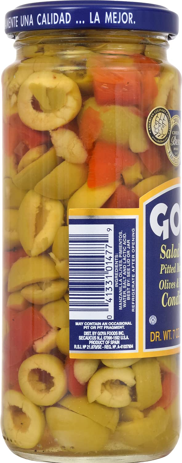 Goya Salad Olives, Pitted Manzanilla and Pimientos 7 Ounce - Case 1