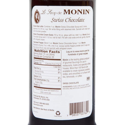 MONIN CHOCOLATE SWISS Chocolate, 750 ml bottle - Case 1