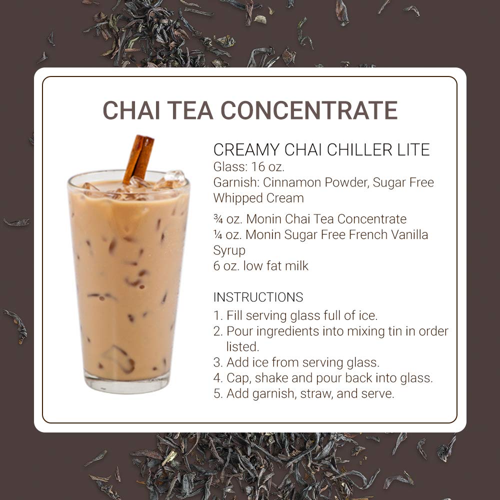 Monin - Chai Tea Concentrate, Spiced Green Tea Flavor, Natural Flavors, Great for Spiced Chai Teas, Coffee Drinks, Dessert Cocktails, and Other Culinary Creations, Non-GMO, Gluten-Free (1 Liter) - Case 1