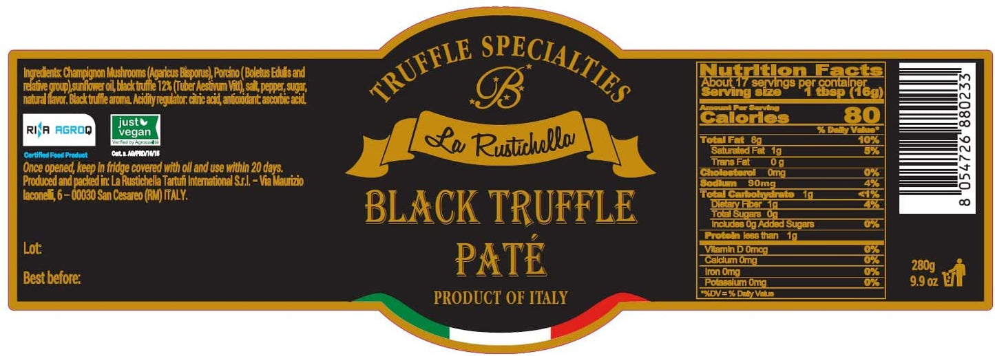 La Rustichella - Black Truffle Pate Large (280g, 9.87 OZ) Vegan, Gluten Free, Cholesterol Free - Case 1