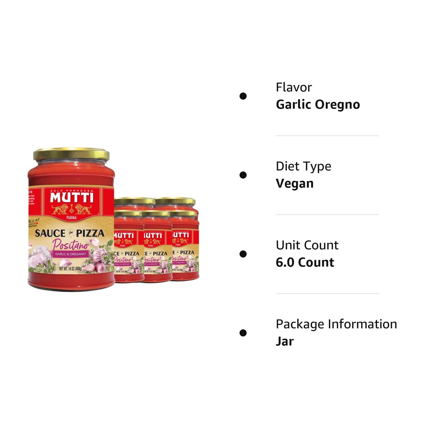 Mutti Positano Sauce for Pizza with Garlic & Oregano, 14 oz. | Italy’s #1 Brand of Tomatoes | Tomato Sauce for Pizza | Vegan Friendly & Gluten Free | No Additives or Preservatives - 1 Case