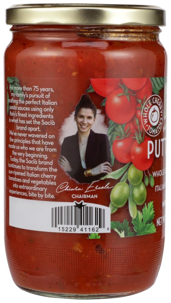 Puttanesca Pasta Sauce, Whole Cherry Italian Tomatoes, Imported From Italy, Net Wt 23.6 OZ (680g) - Case 1