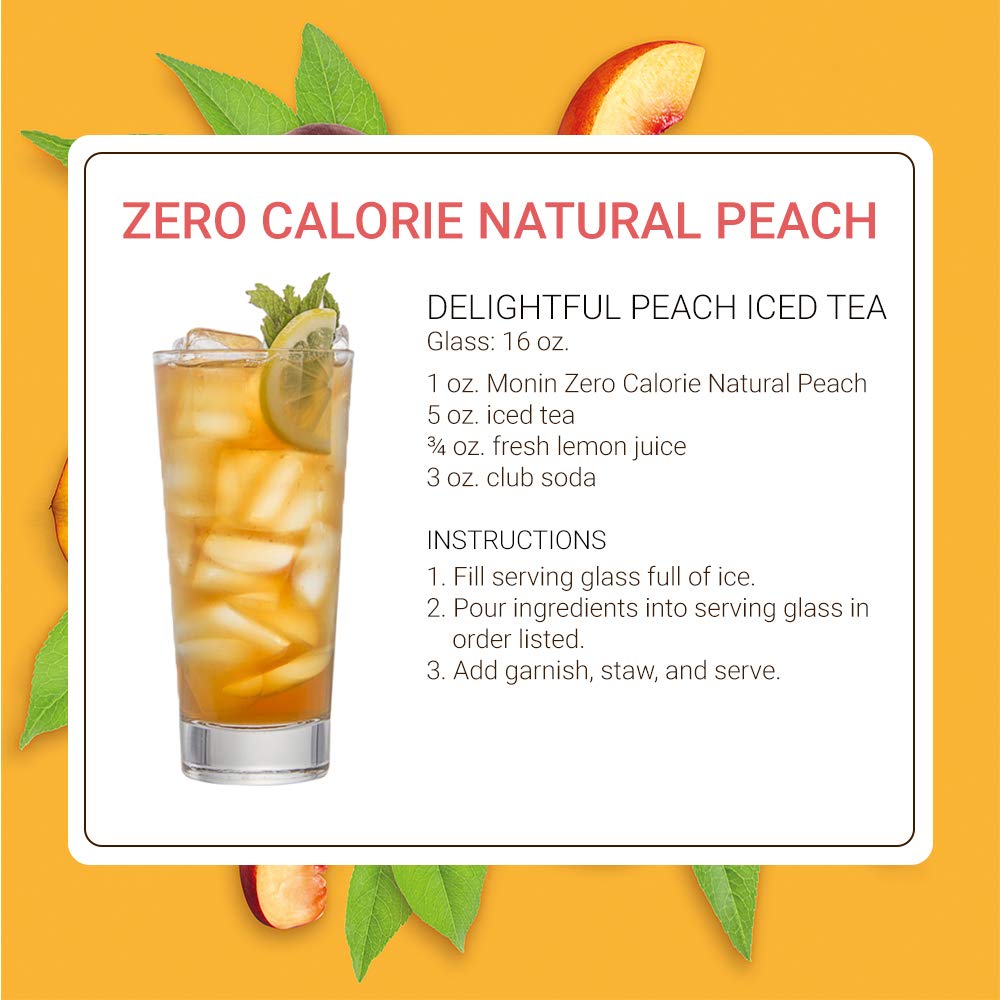 Monin - Zero Calorie Natural Peach Syrup, Fresh and Juicy Flavors, Great for Iced Teas, Lemonades, and Sodas, Non-GMO, Gluten-Free (1 Liter) - Case 1