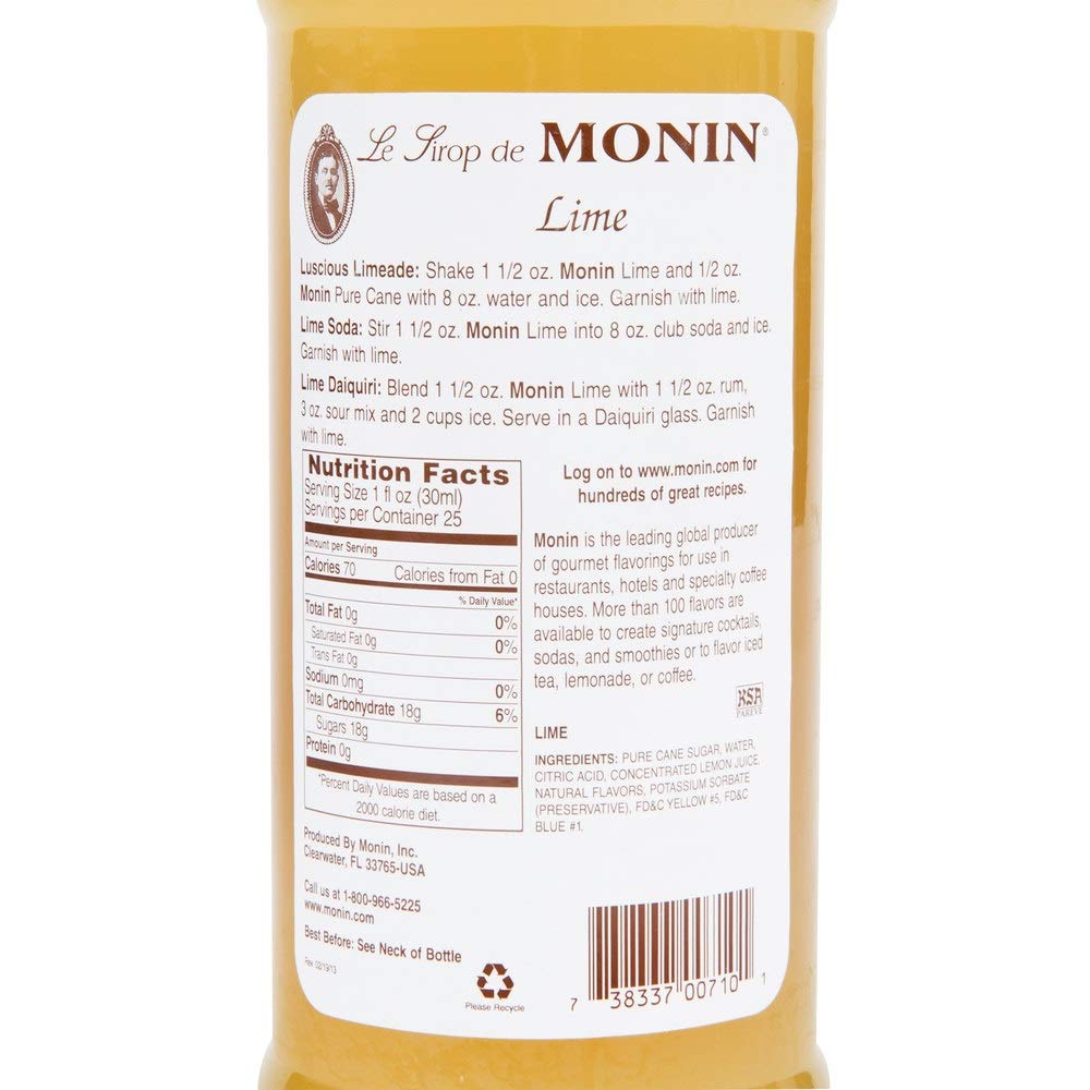 Monin Lime Syrup 750 ml - Case 1