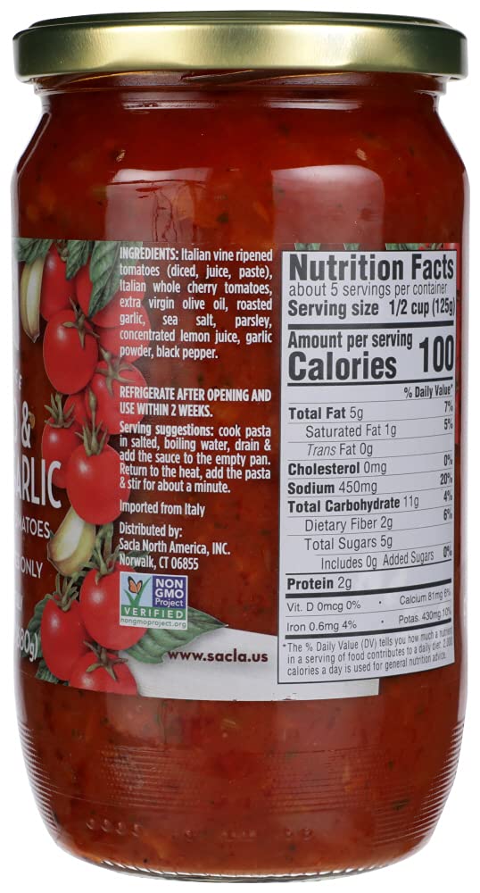 All Natural Whole Cherry Tomato and Roasted Garlic Pasta Sauce NON GMO. Imported From Italy - Case 1