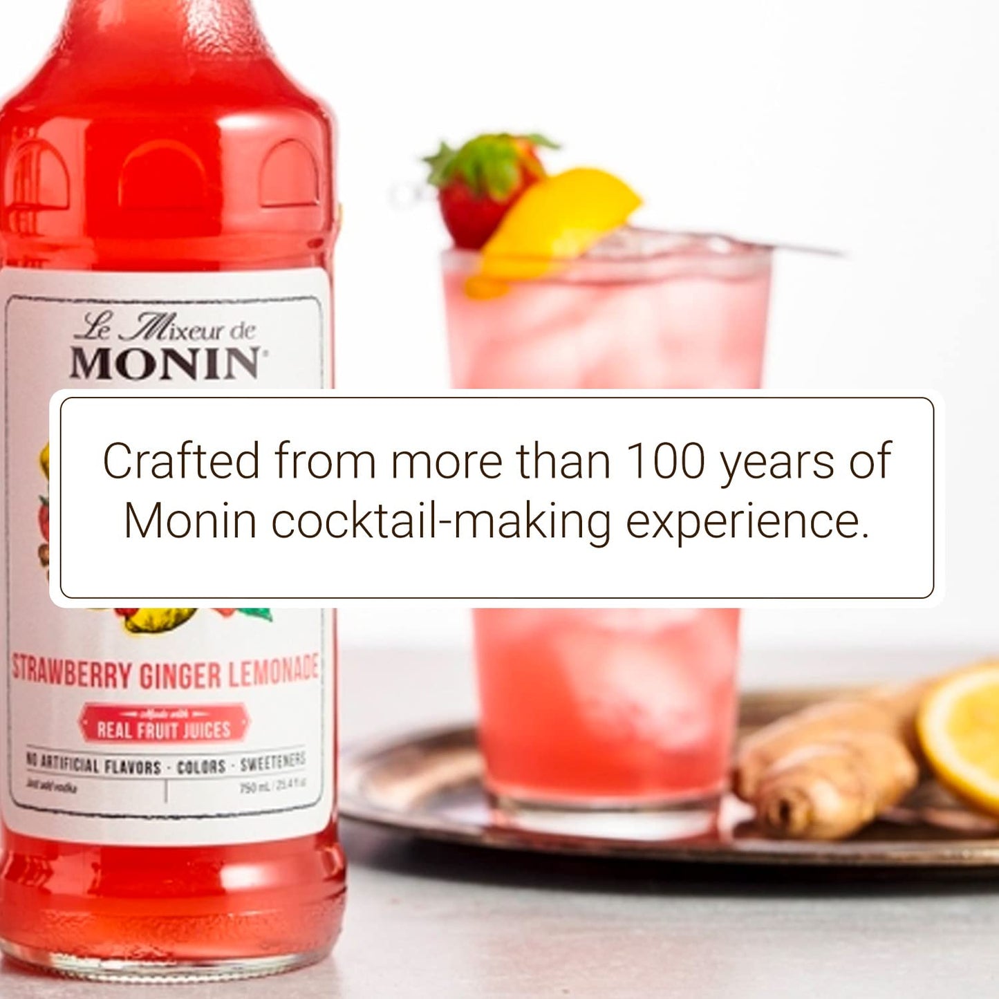 Monin - HomeCrafted Strawberry Ginger Lemonade Cocktail Mixer, Ready-to-Use Drink Mix, Refreshingly Sweet & Tart Flavor, Just Add Vodka, Perfect for Cocktails & Iced & Frozen Beverages (750 ml) - Case 1