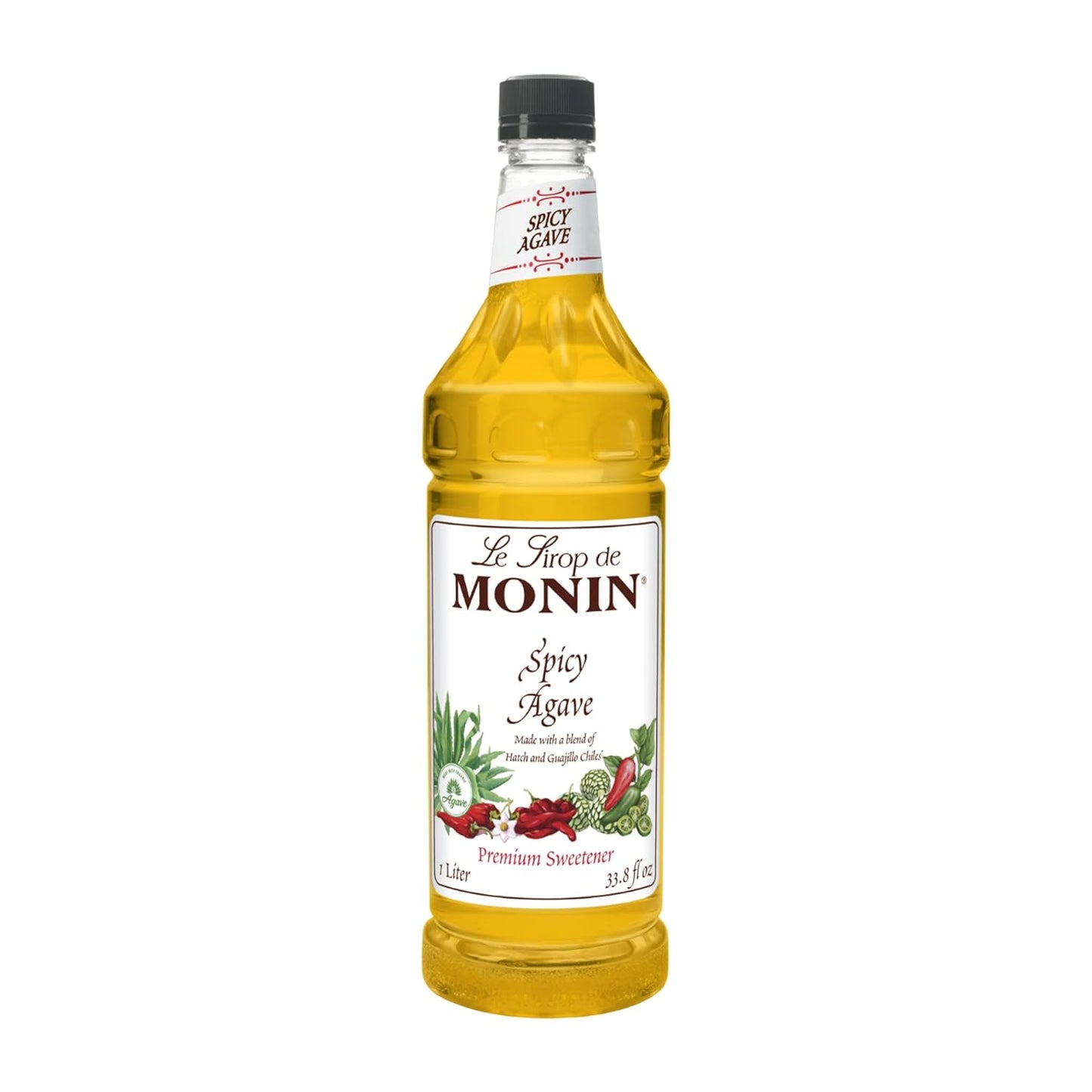 Monin - Spicy Agave Sweetener, Made with Organic Agave Nectar, Great for Margaritas, Ranch Waters, Lemonades, & Specialty Cocktails, No Artificial Ingredients, Gluten-Free, Non-GMO (1 Liter) - Case 1