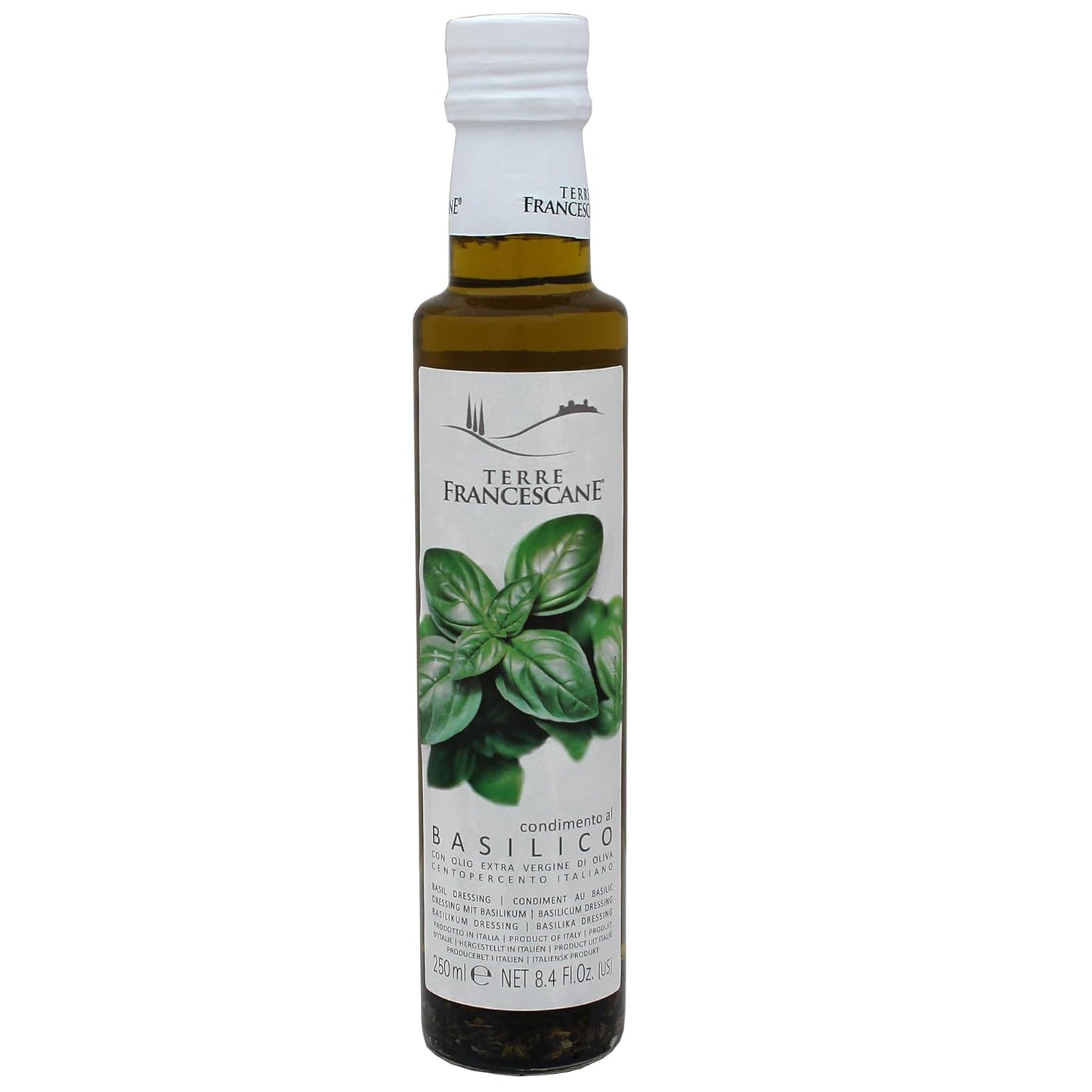 Italian Basil Naturally Flavored Extra Virgin Olive Oil from Terre Francescane, 8.4oz, 250ml - Case 1