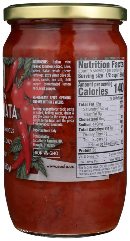 All Natural Whole Cherry Tomato Arrabbiata Pasta Sauce NON GMO. Imported From Italy- Case 1