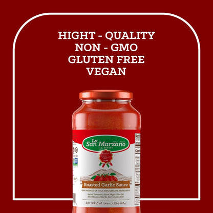 La San Marzano - Roasted Garlic Sauce - Pasta Sauce with 100% Italian Tomatoes Made in Italy - Peeled Tomatoes with Fresh and Natural Ingredients Non GMO Tomatoes, Vegan, Gluten Free, Kosher, Mediterranean Diet 24 Ounce Jar - 1 Case