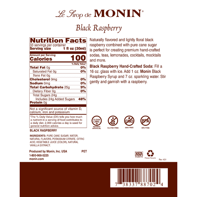 Monin - Black Raspberry Syrup (1 Liter) - Case 1