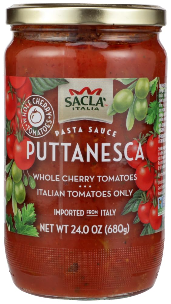 Puttanesca Pasta Sauce, Whole Cherry Italian Tomatoes, Imported From Italy, Net Wt 23.6 OZ (680g) - Case 1