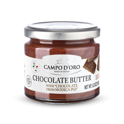 CAMPO D'ORO CHOCOLATE SPREAD 6,3 oz Dark chocolate sweet cream Modica PGI. Dark Chocolate spread with milk. Italian chocolate, chocolate butter for breakfast. 100% Made in italy - 1 Case