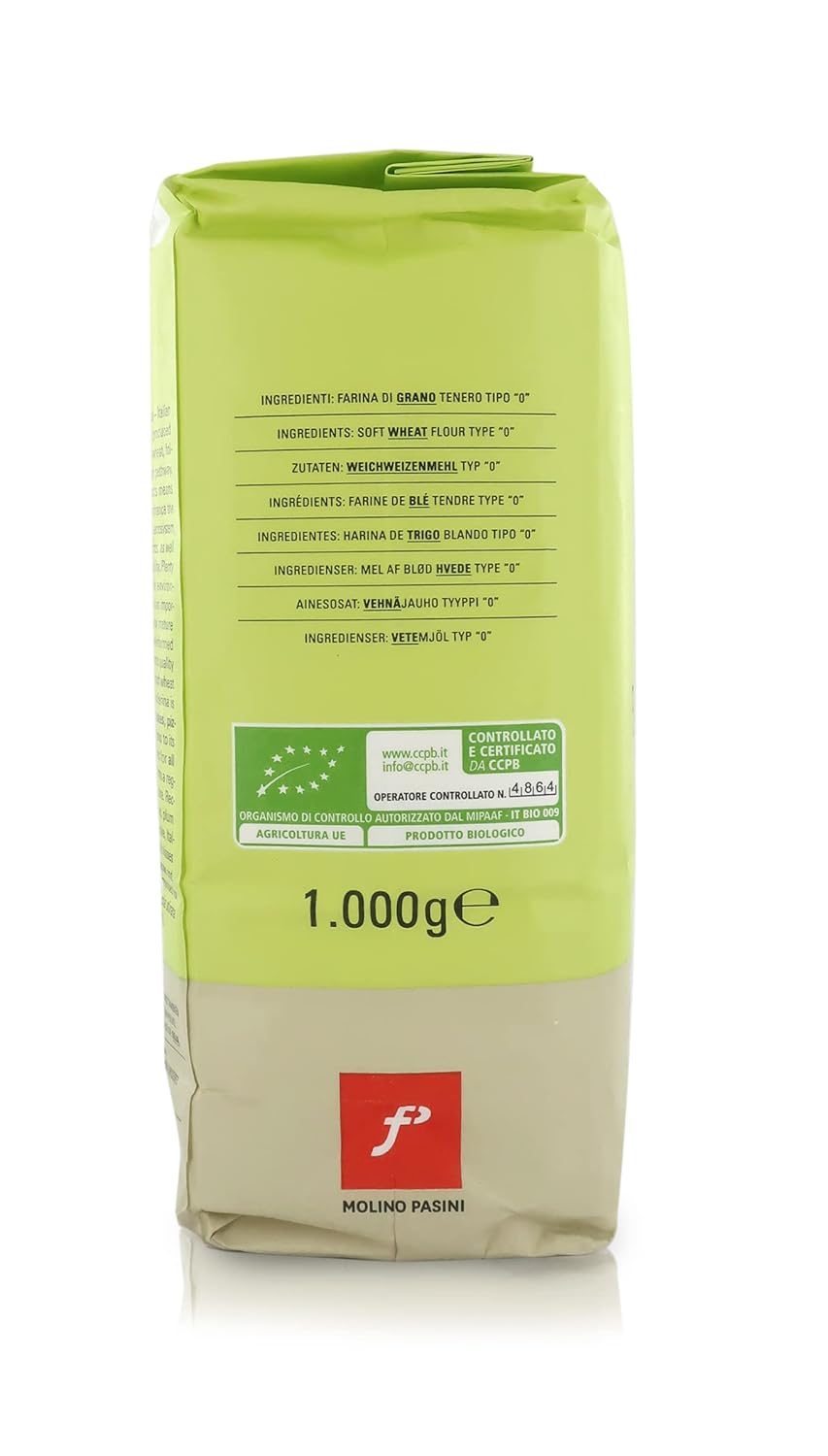 Molino Pasini "Biologica" Soft Wheat Flour Type "0", Certified Italian Wheat, 1 Kg / 2.20 Lb - 1 Case