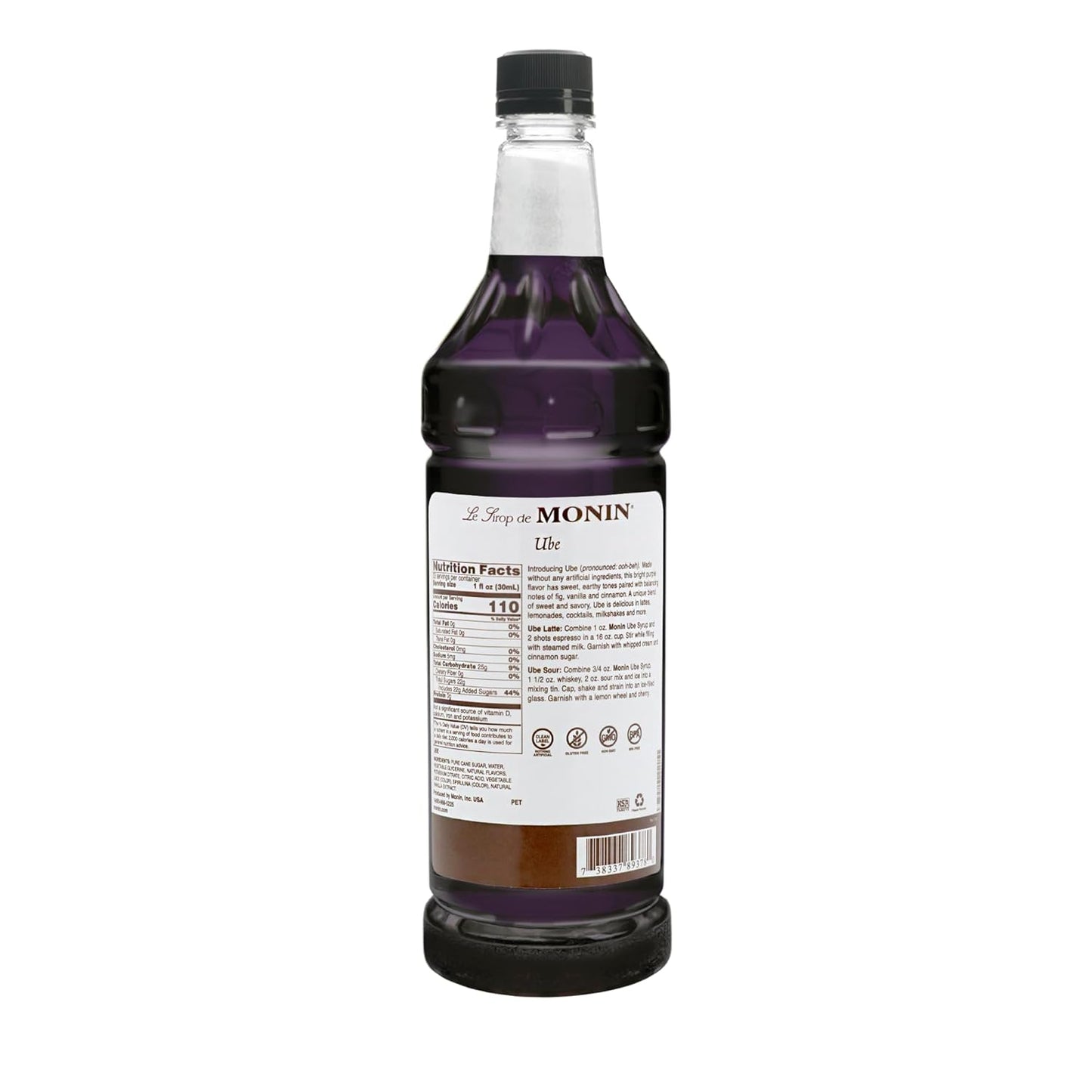 Monin - Ube Blend Syrup, Savory & Sweet, Blended With Notes of Fig, Cinnamon & Vanilla, Great for Lemonades, Boba Tea, & Coffee, Dairy-Free, No Artificial Sweeteners, Gluten-Free (Plastic, 1 Liter) - Case 1