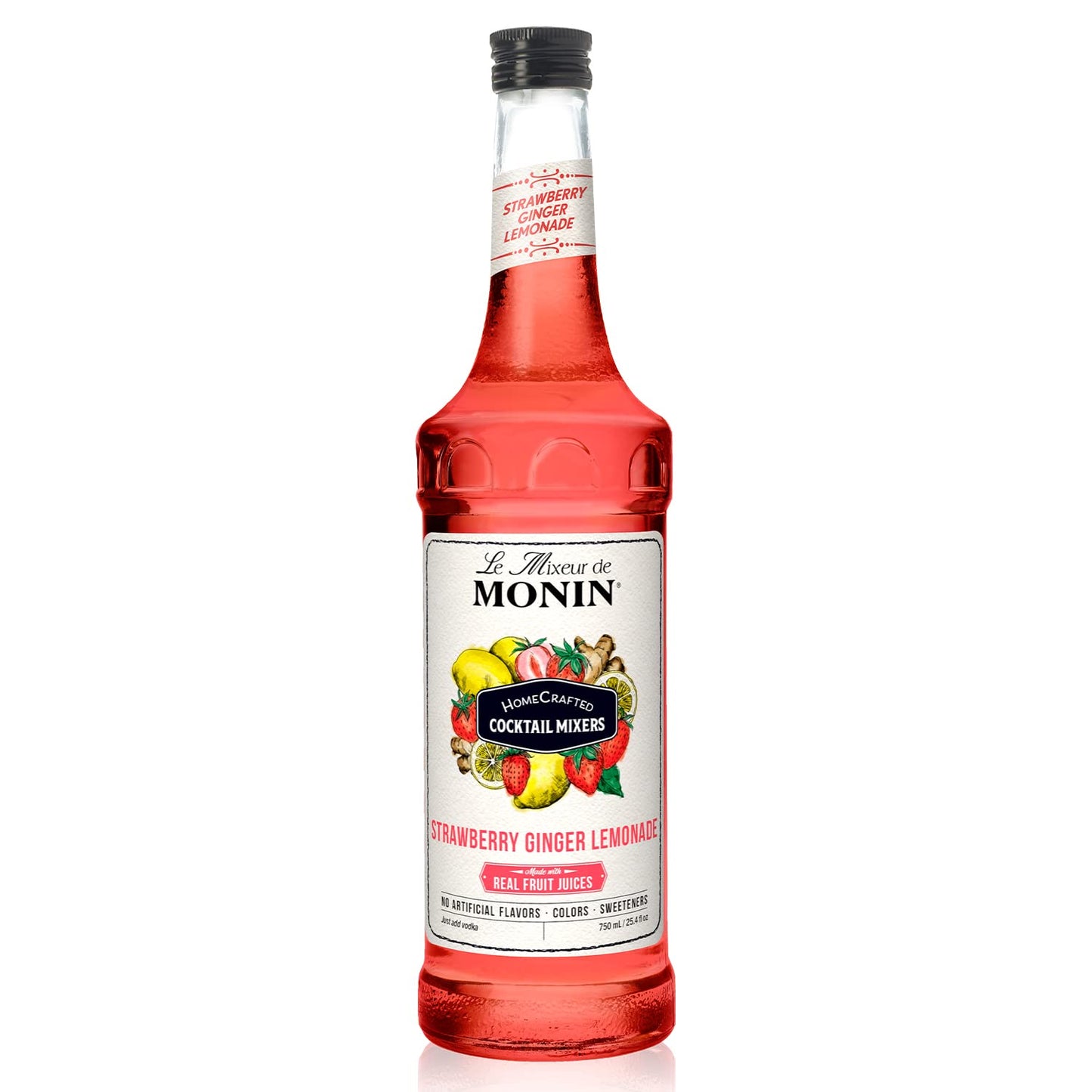 Monin - HomeCrafted Strawberry Ginger Lemonade Cocktail Mixer, Ready-to-Use Drink Mix, Refreshingly Sweet & Tart Flavor, Just Add Vodka, Perfect for Cocktails & Iced & Frozen Beverages (750 ml) - Case 1