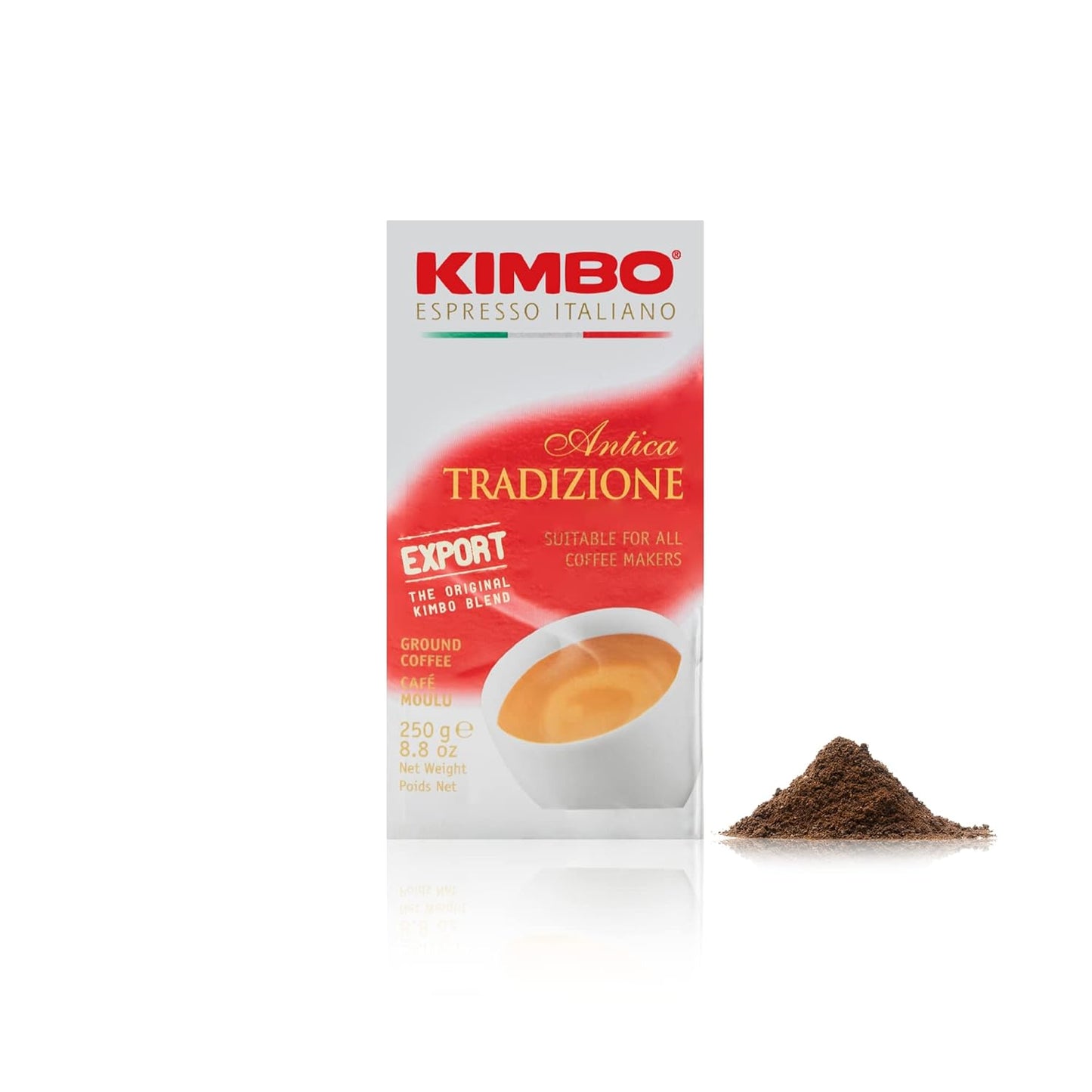 Kimbo Antica Tradizione Ground Coffee - Blended and Roasted in Italy - Extra Dark Roast with a Neapolitan Tradition of Mellow Flavor - 8.8 oz Brick - 1 Case