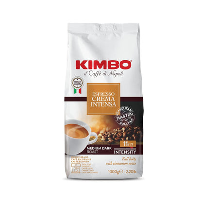 Kimbo Espresso Crema Intensa Whole Bean Coffee - Blended and Roasted in Italy - Medium to Dark Roast with a Full Body Cinnamon Flavor - 2.2 lbs Bag - 1 Case