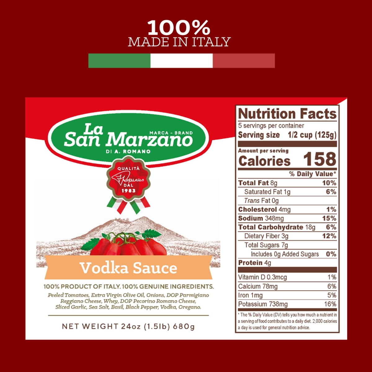 La San Marzano - Vodka Sauce - Pasta Sauce with 100% Italian Tomatoes Made in Italy - Peeled Tomatoes with Fresh and Natural Ingredients Gluten Free, Kosher 24 Ounce Jar - 1 Case