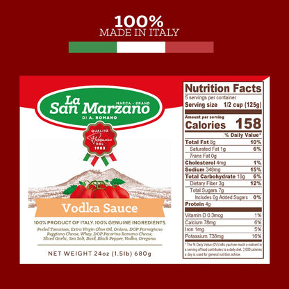 La San Marzano - Vodka Sauce - Pasta Sauce with 100% Italian Tomatoes Made in Italy - Peeled Tomatoes with Fresh and Natural Ingredients Gluten Free, Kosher 24 Ounce Jar - 1 Case