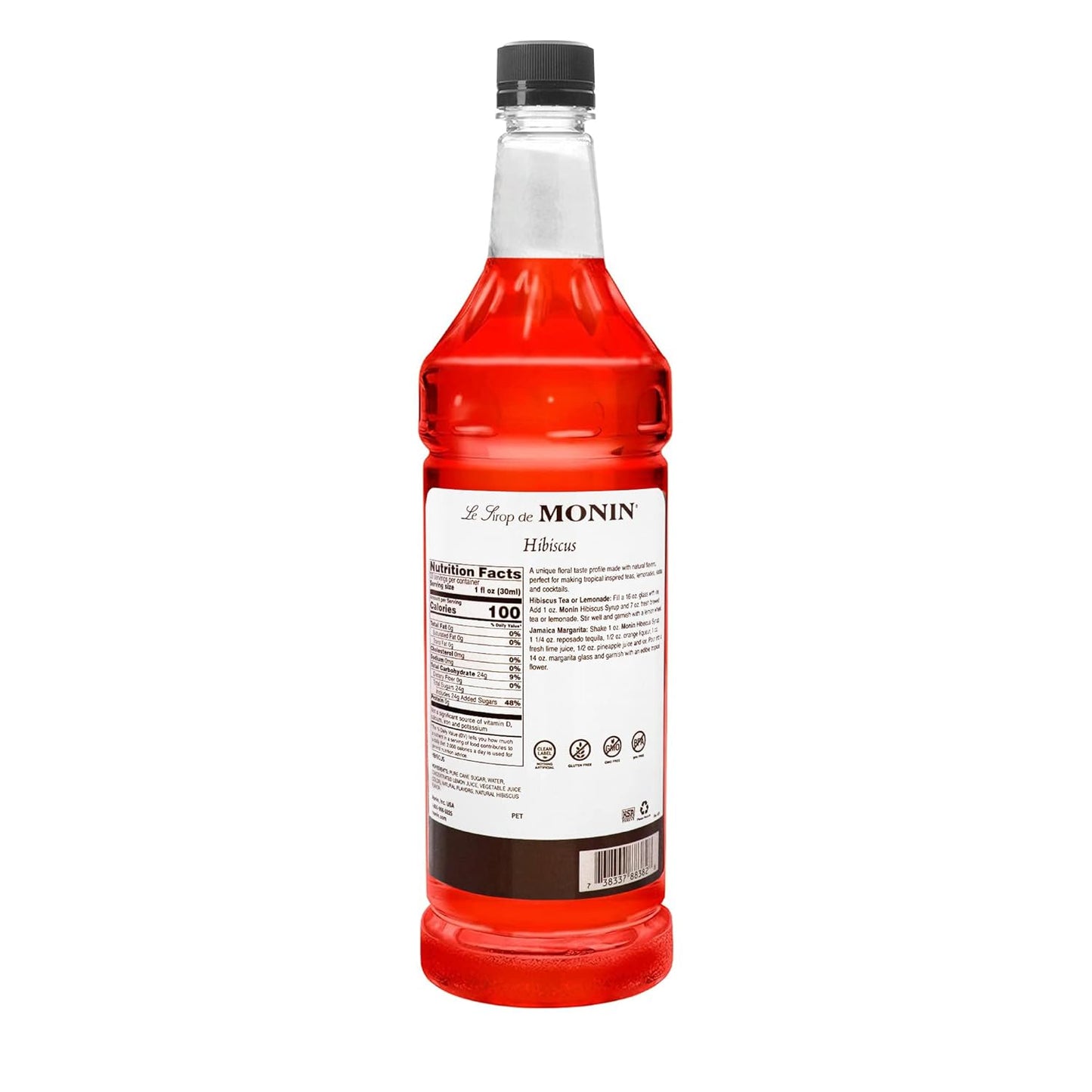 Monin - Hibiscus Syrup, Unique Floral Flavor, Great for Cocktails, Teas, & Lemonades, Gluten-Free, Non-GMO (1 Liter) - Case 1